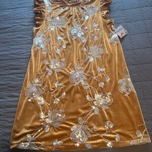 Gold Velvet Floral Dress